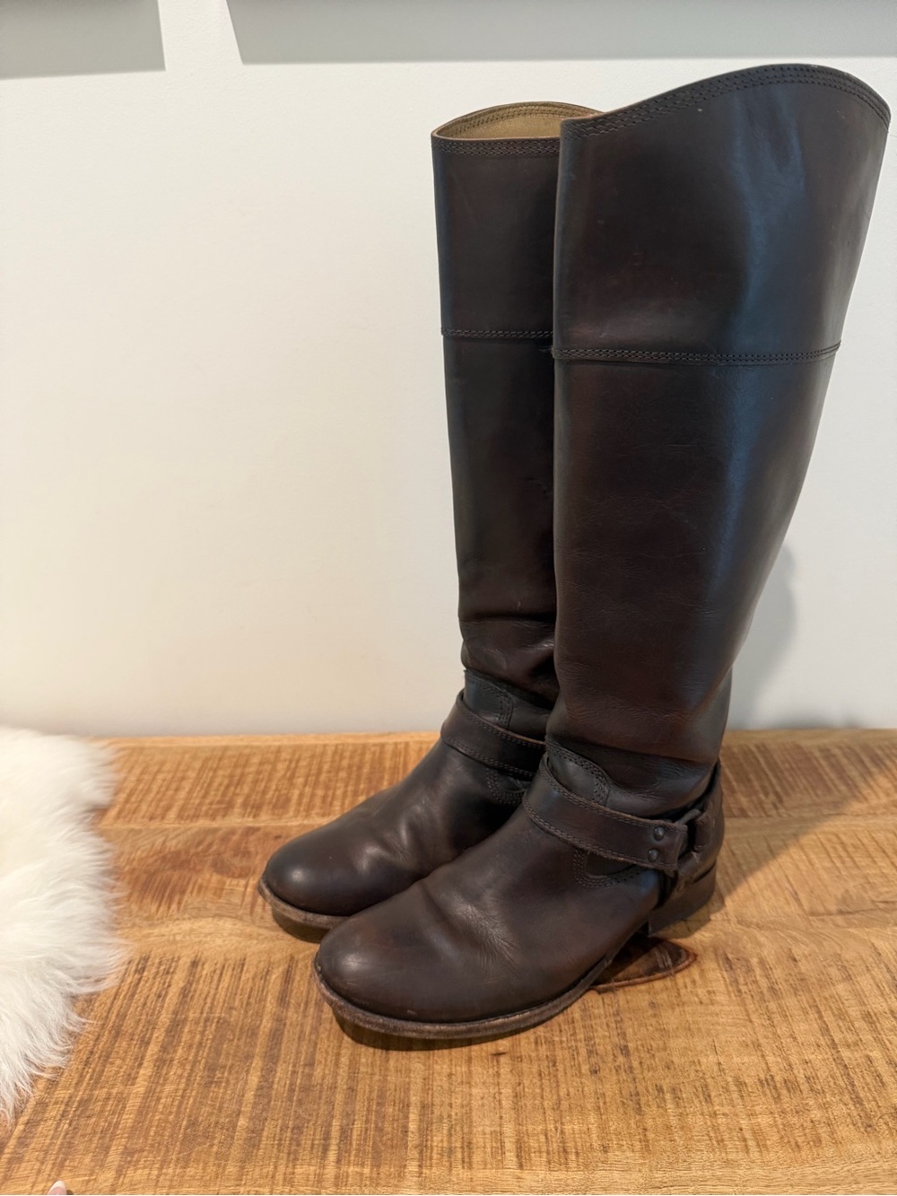 FRYE Melissa Harness Inside Zip Dark Brown Leather Riding Boots Womens Size 8